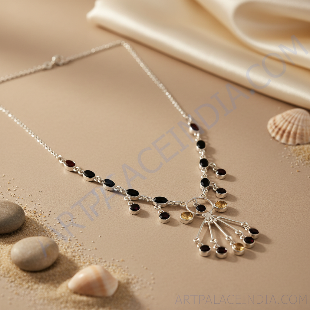 925 Silver Multi-Gemstone Necklace for Women | Statement Jewelry