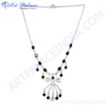 Load image into Gallery viewer, 925 sterling silver multi-gemstone pendant necklace with garnet, onyx, and yellow gemstones.

