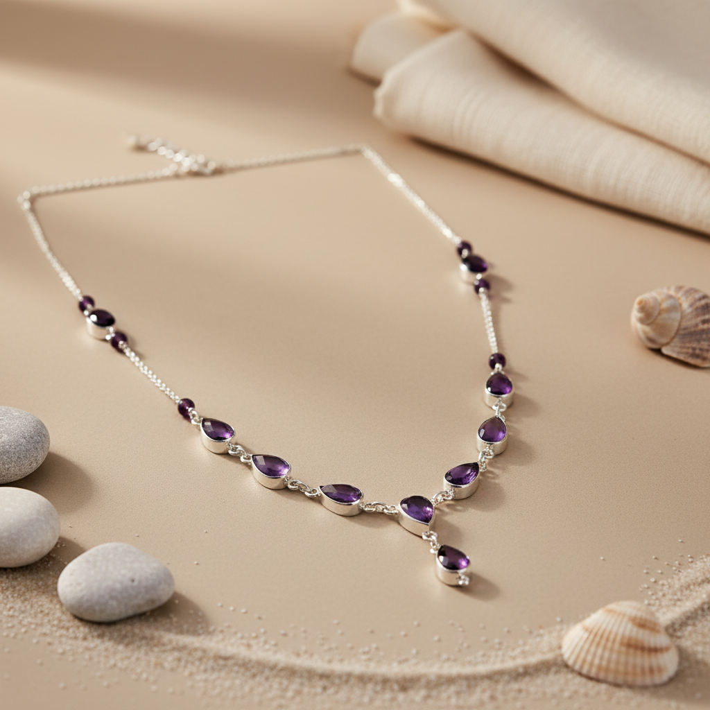925 Silver Amethyst Necklace for Women | Teardrop Gemstone Jewelry