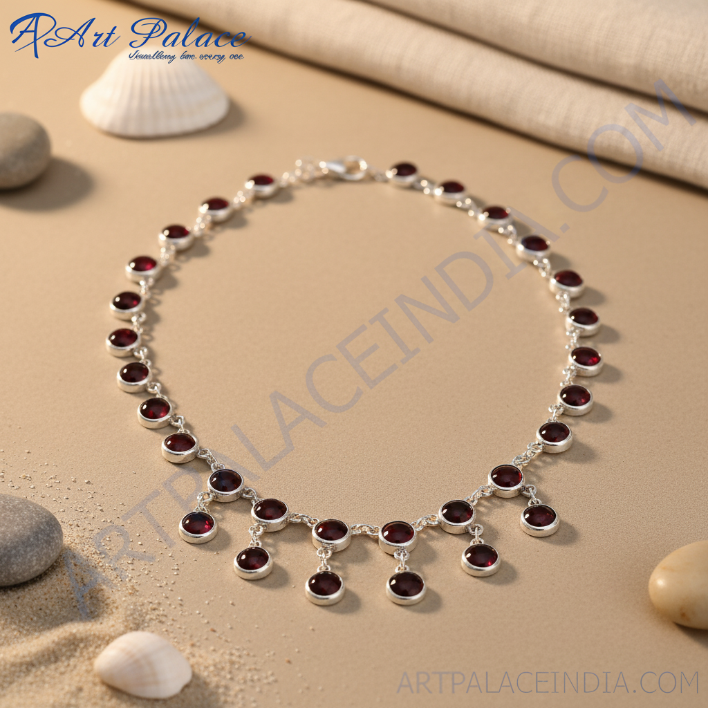 925 Silver Garnet Gemstone Necklace for Women | Statement Jewelry