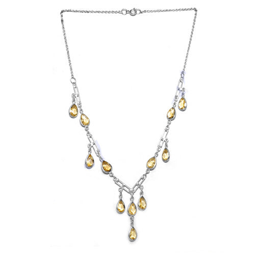 Silver citrine teardrop dangle necklace for women | gift jewelry
