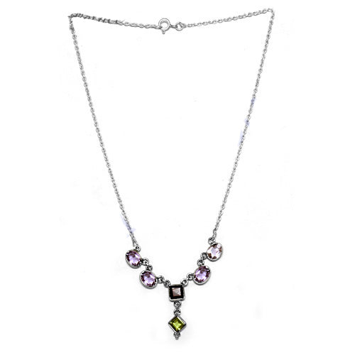 925 Silver Amethyst & Peridot Necklace for Women | Gemstone Jewelry