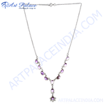 Load image into Gallery viewer, Sterling silver necklace with oval amethyst gemstones, a purple color stone pendant.
