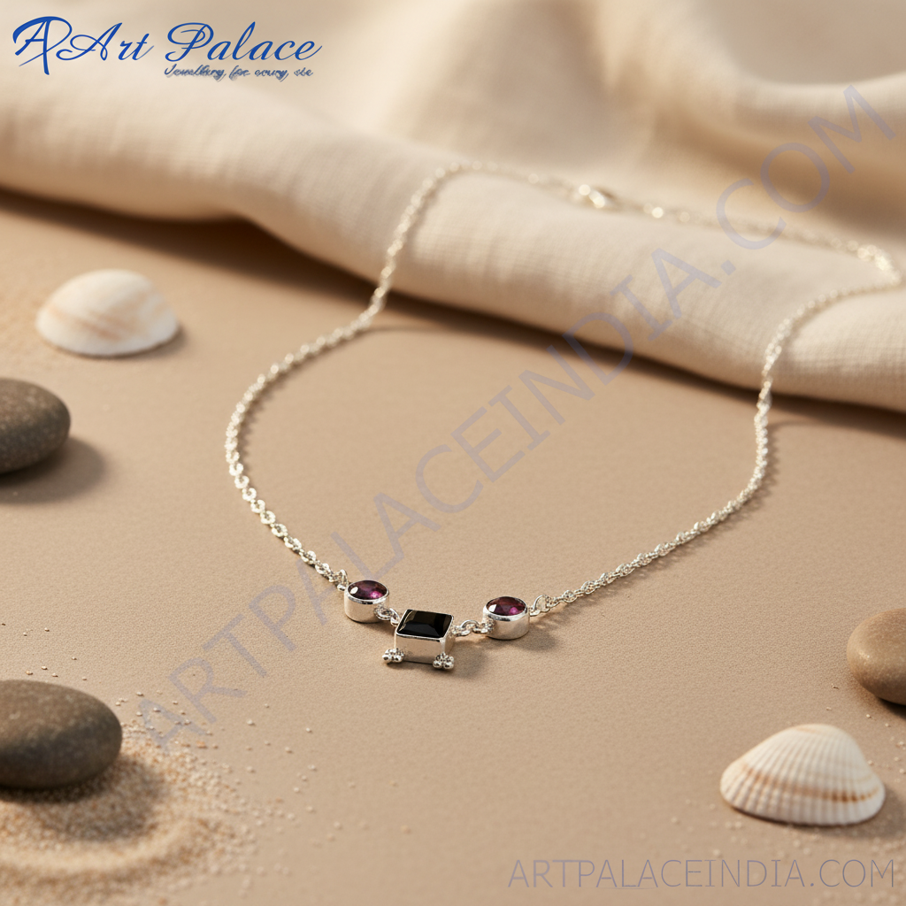 925 silver garnet necklace | gemstone pendant for women