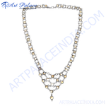 Load image into Gallery viewer, Sterling silver necklace with multiple moonstone gemstones and an ornate design, perfect for special occasions.
