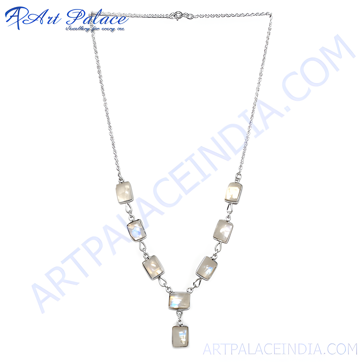 925 sterling silver necklace with rectangular moonstone gemstones, a beautiful and elegant piece of jewelry