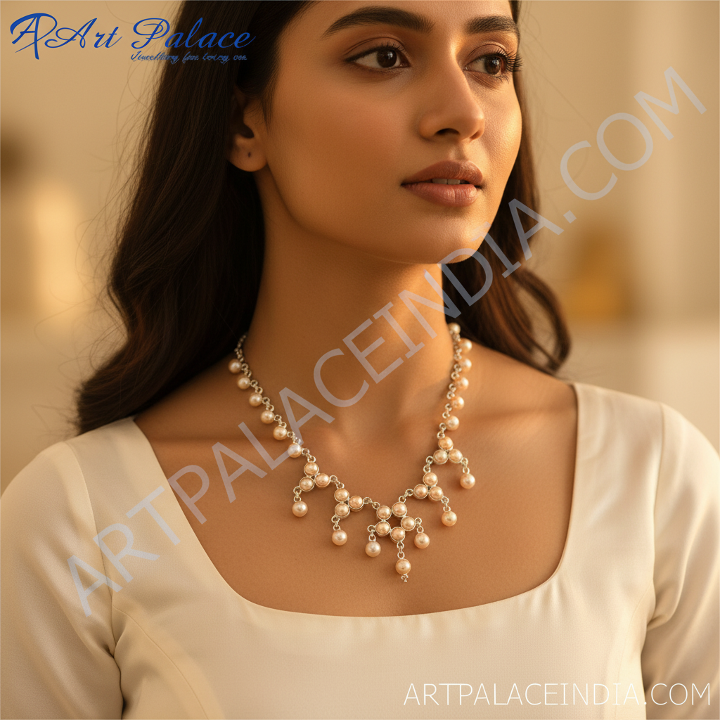 Silver Pearl Necklace for Women | Elegant Necklace | Gift