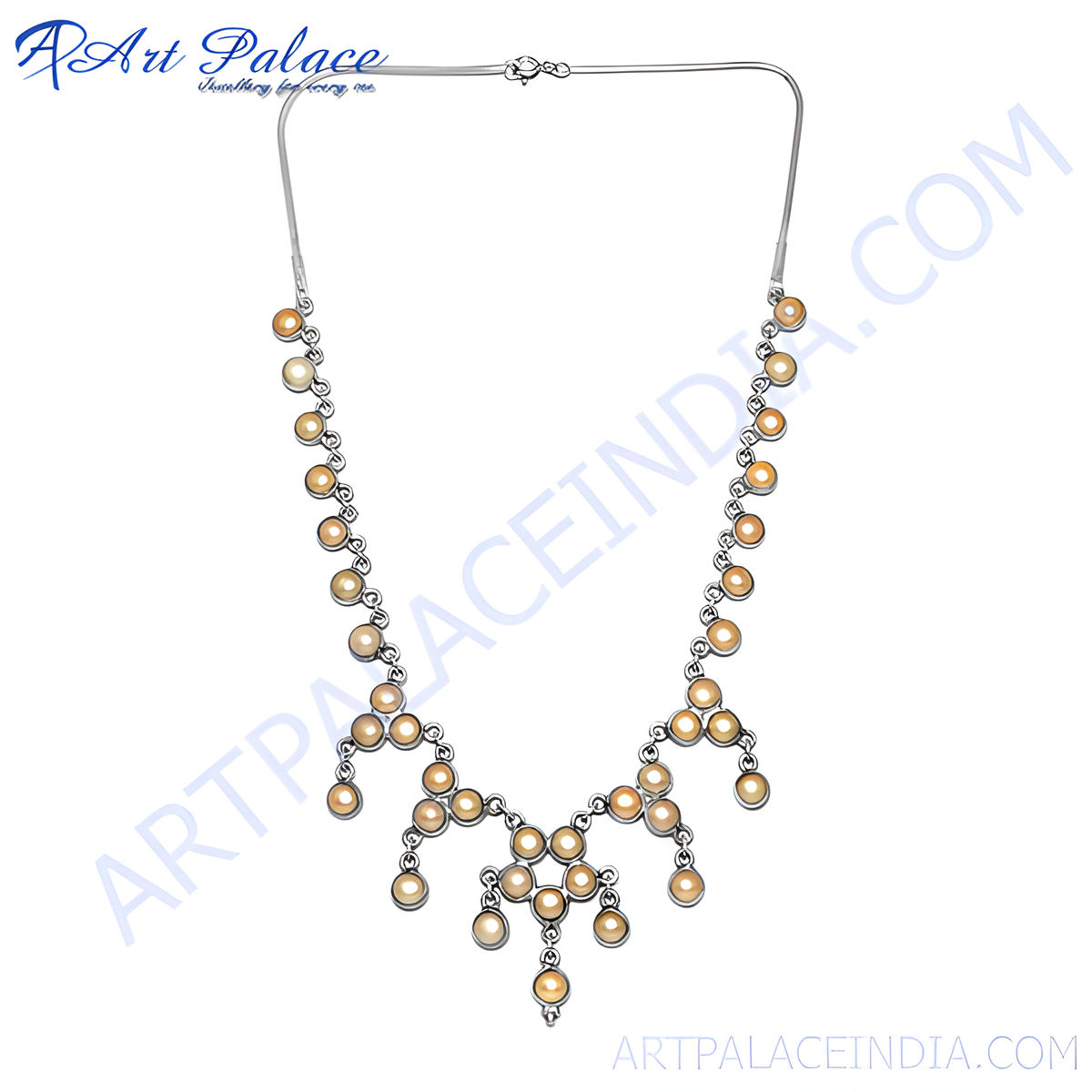 Elegant silver necklace with round pearl gemstones, perfect for women's fashion and gifting