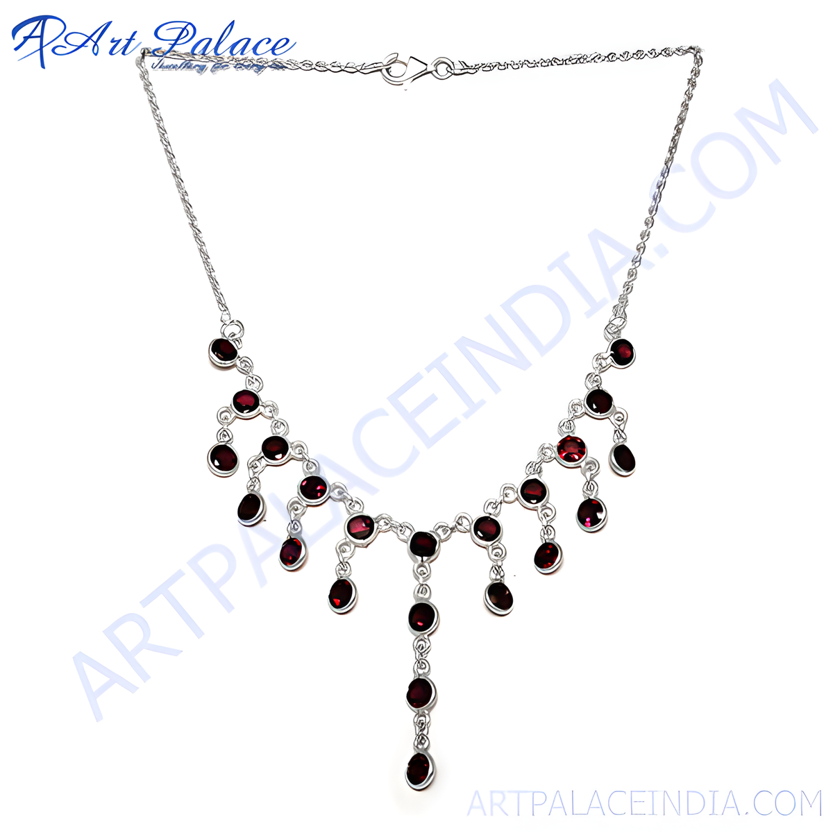 925 sterling silver necklace with oval cut garnet gemstones