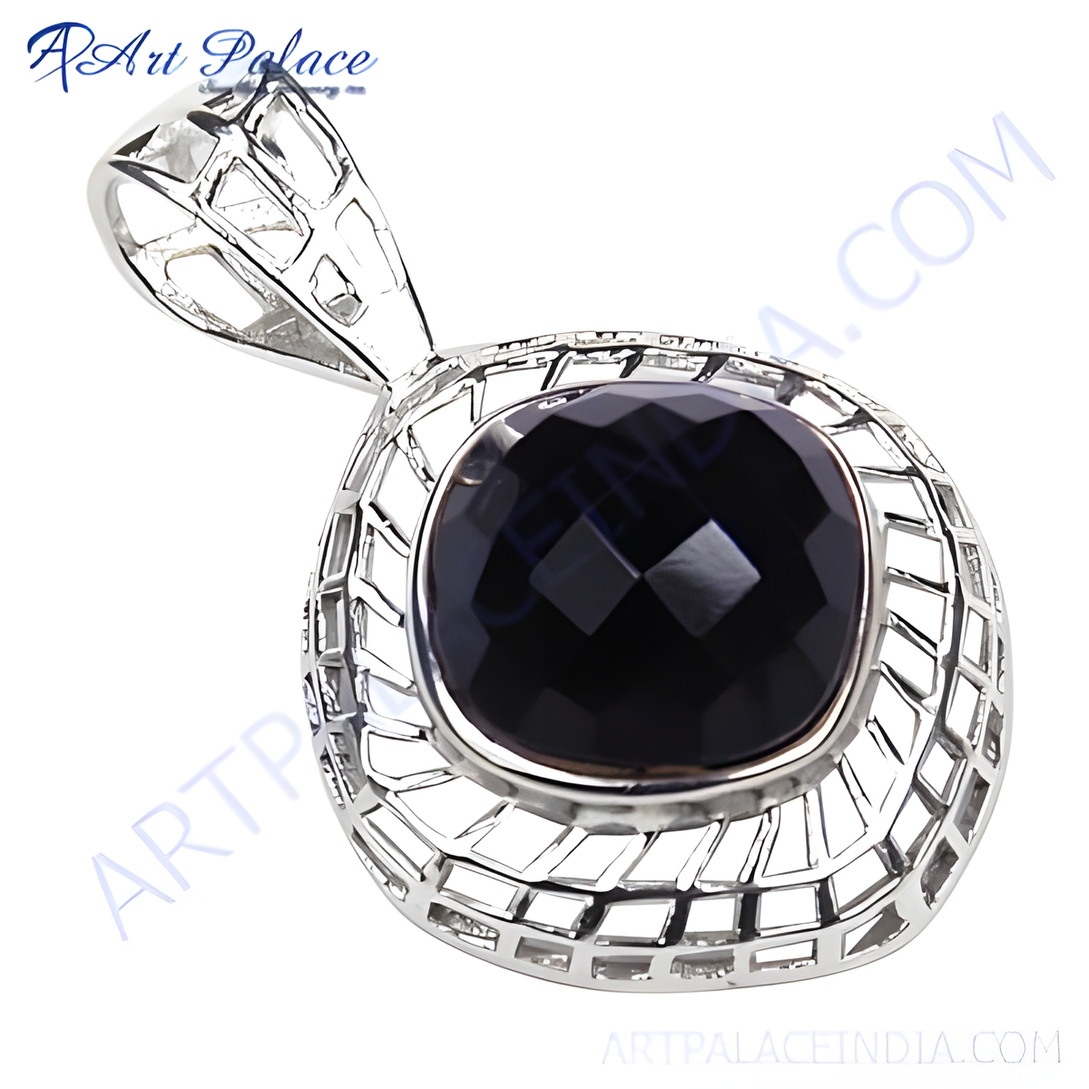 925 sterling silver pendant with a faceted black onyx gemstone, perfect for women