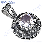 Load image into Gallery viewer, 925 sterling silver pendant with a round, clear cubic zirconia gemstone, perfect for women.
