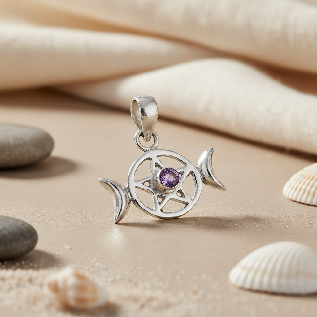 925 Silver Fish Pendant with Amethyst Stone | Women's Jewelry