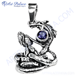 Load image into Gallery viewer, 925 sterling silver dragon pendant with a blue gemstone, perfect for women's jewelry.
