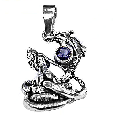 925 Sterling Silver Dragon Pendant with Blue Gemstone for Women