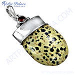 Load image into Gallery viewer, 925 sterling silver dalmatian jasper pendant with unique speckled pattern, gemstone pendant for women
