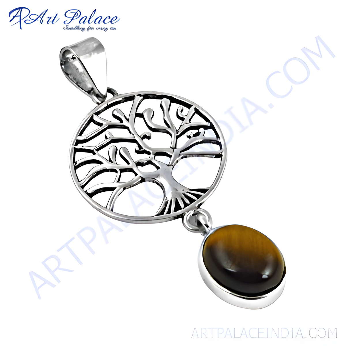 925 silver tree of life pendant necklace with a tiger eye gemstone