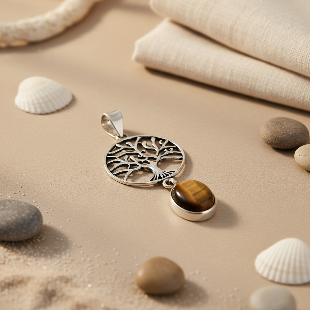 925 Silver Tree of Life Pendant Necklace | Tiger Eye Gemstone