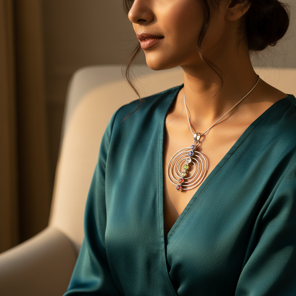 925 Sterling Silver Chakra Pendant Necklace | Gemstone Jewelry