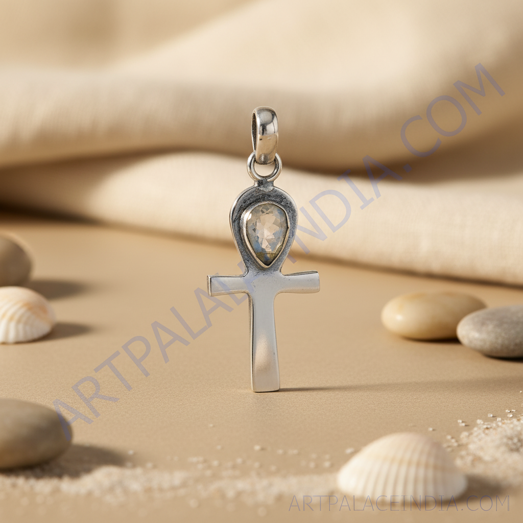 Collar con colgante de ankh en plata 925 para mujer | joyería de piedra lunar