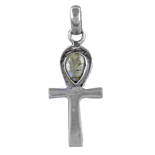925 Silver Ankh Pendant Necklace for Women | Moonstone Jewelry