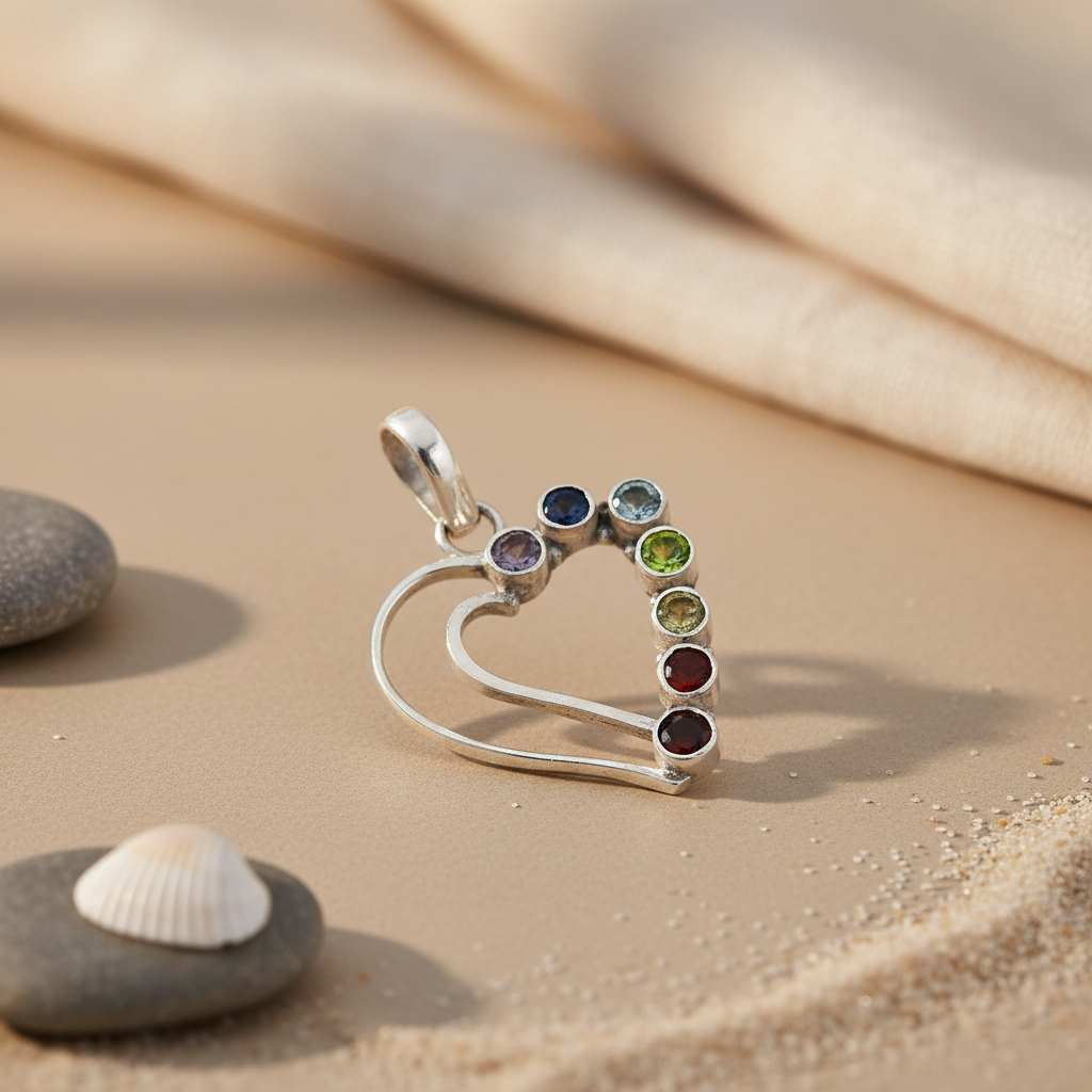 925 Silver Heart Pendant with Gemstones for Women | Gift