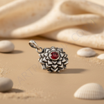 Load image into Gallery viewer, 925 Silver Flower Pendant Necklace | Red Garnet Gemstone
