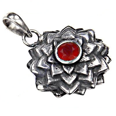 925 Silver Flower Pendant Necklace | Red Garnet Gemstone