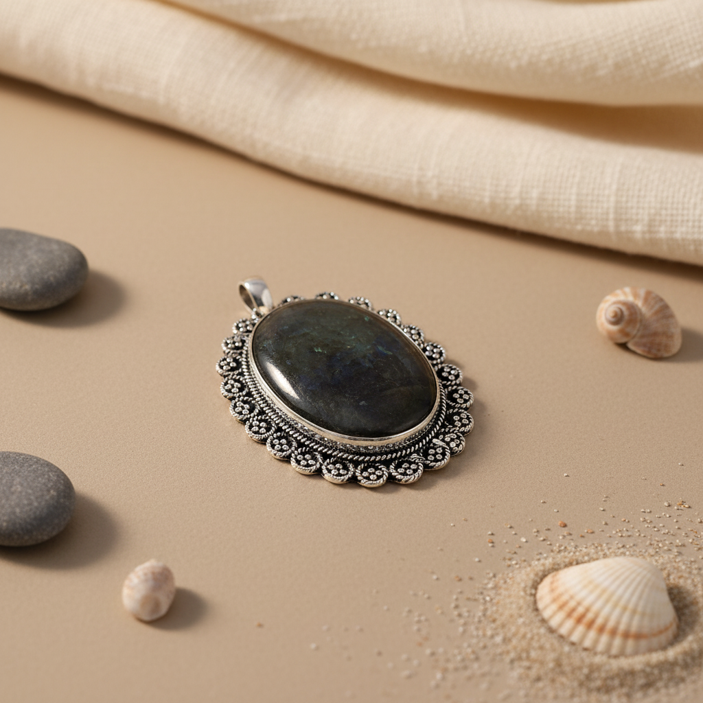 925 Silver Labradorite Pendant | Oval Stone | Women's Jewelry