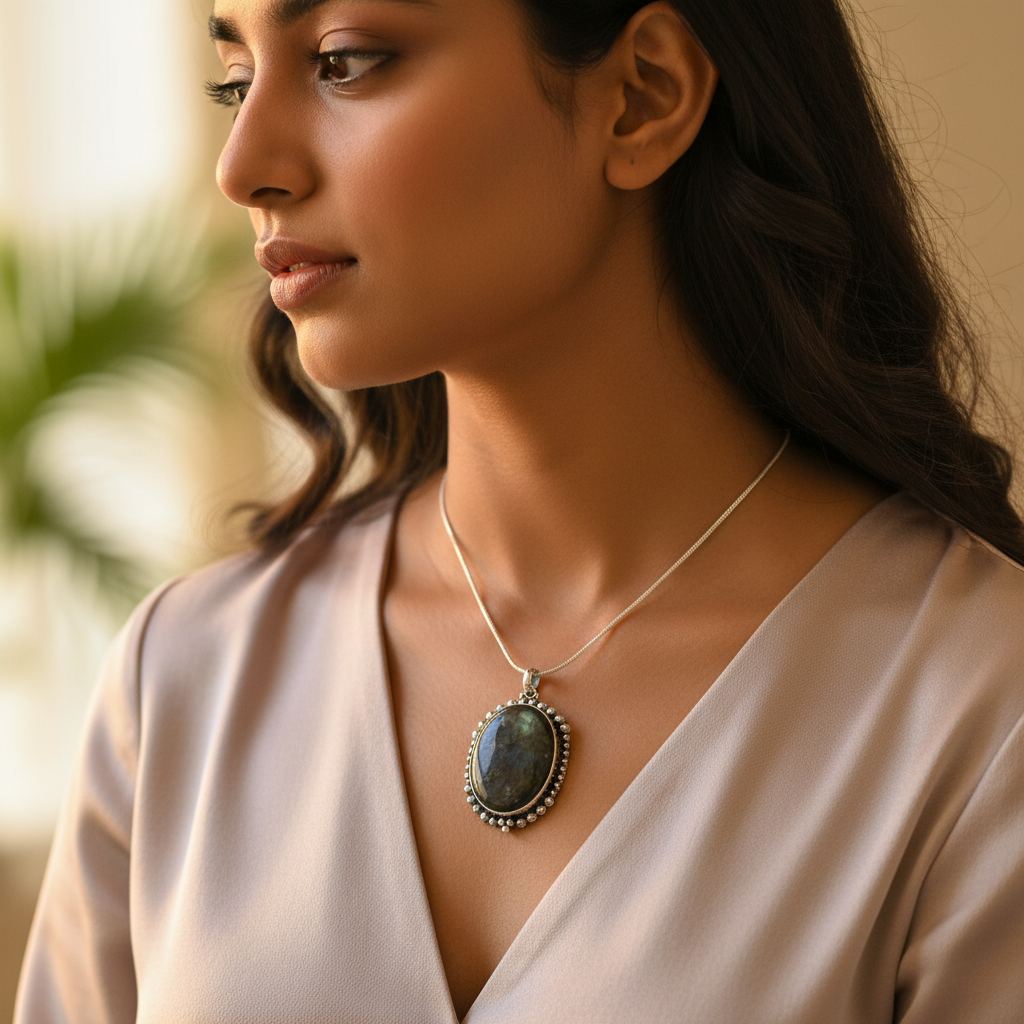 925 Silver Labradorite Pendant for Women | Gemstone Jewelry