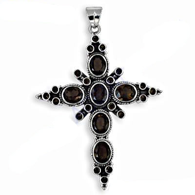 925 Silver Smoky Quartz Cross Pendant for Women | Gemstone Jewelry