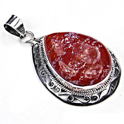 925 Silver Agate Pendant | Red Gemstone Teardrop Necklace