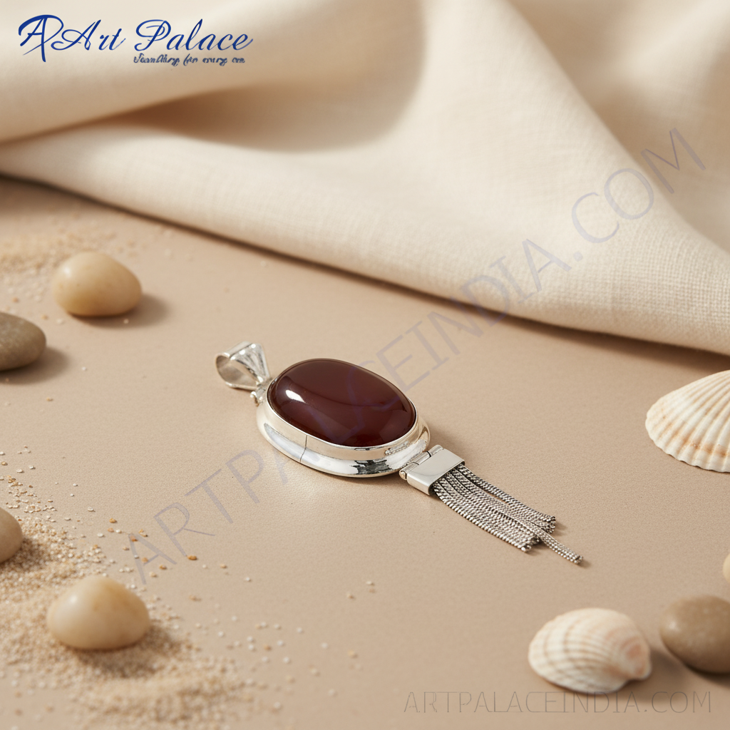 925 Silver Red Carnelian Pendant for Women | Gemstone Jewelry