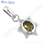 Load image into Gallery viewer, 925 sterling silver star pendant with oval-cut citrine gemstone center
