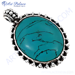 Load image into Gallery viewer, 925 sterling silver oval turquoise pendant with intricate detailing, perfect for a necklace.
