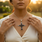 Load image into Gallery viewer, 925 Sterling Silver Cross Pendant with Garnet for Women
