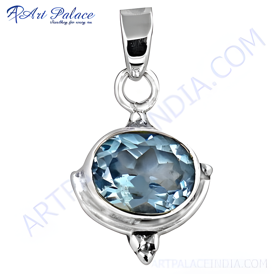 925 Sterling silver pendant with a vibrant blue oval-cut gemstone. A beautiful gemstone necklace for women.
