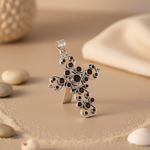 Load image into Gallery viewer, 925 Silver Garnet Cross Pendant Necklace | Women's Religious Jewelry
