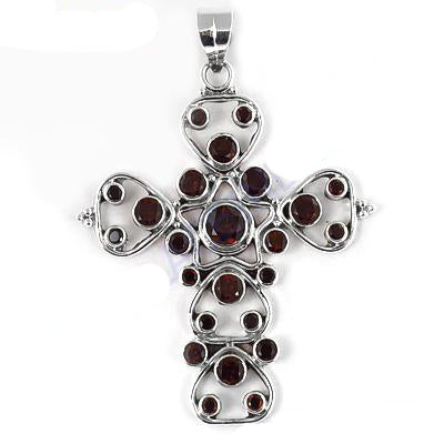 925 Silver Garnet Cross Pendant Necklace | Women's Religious Jewelry