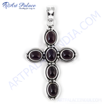 Load image into Gallery viewer, 925 sterling silver cross pendant necklace with oval garnet gemstones, featuring a classic design
