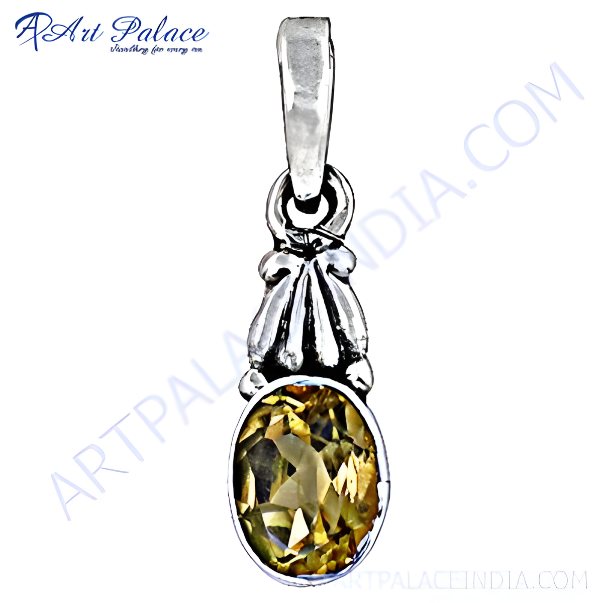925 sterling silver citrine pendant with an oval cut yellow gemstone