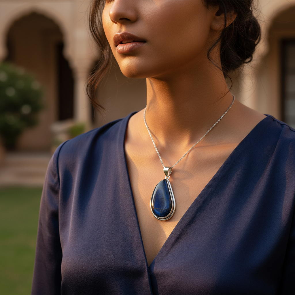 Colgante de piedra azul en plata 925 para mujer | Regalo para uso diario