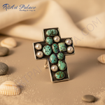 Load image into Gallery viewer, Silver Turquoise Cross Pendant | Gemstone Jewelry for Women

