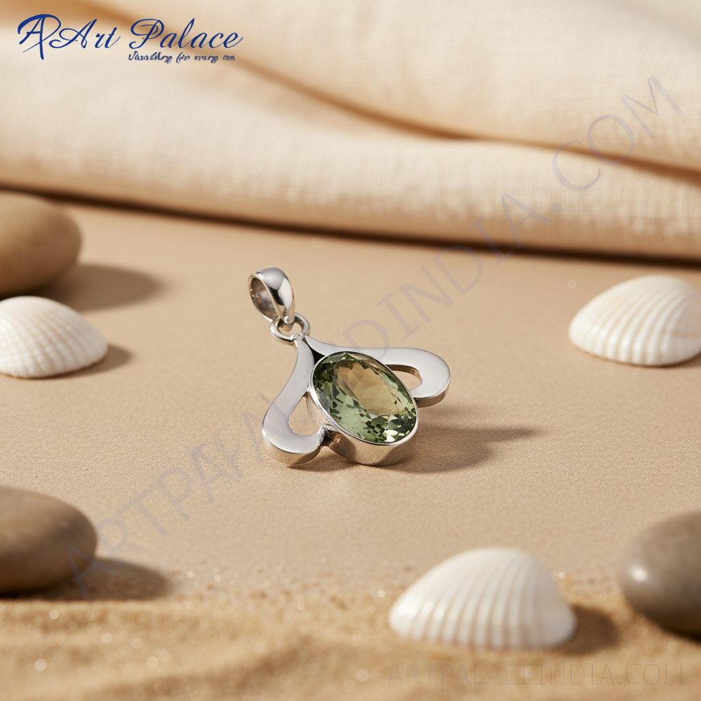 925 Silver Green Amethyst Pendant for Women | Gemstone Jewelry