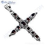 Load image into Gallery viewer, 925 sterling silver cross pendant with red garnet gemstones
