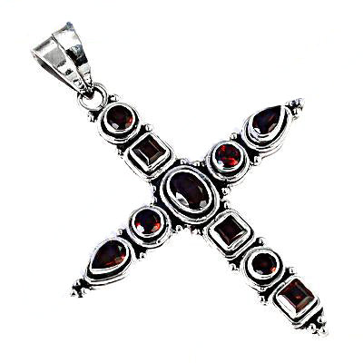 925 Silver Garnet Cross Pendant Necklace for Women