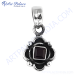 Load image into Gallery viewer, 925 sterling silver garnet pendant necklace with a square-cut red gemstone.
