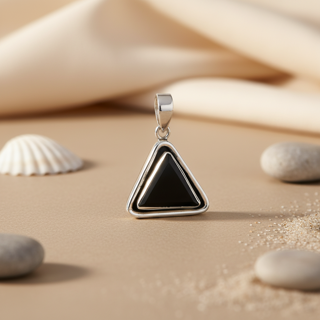 925 Silver Onyx Triangle Pendant Necklace | Women's Jewelry Gift