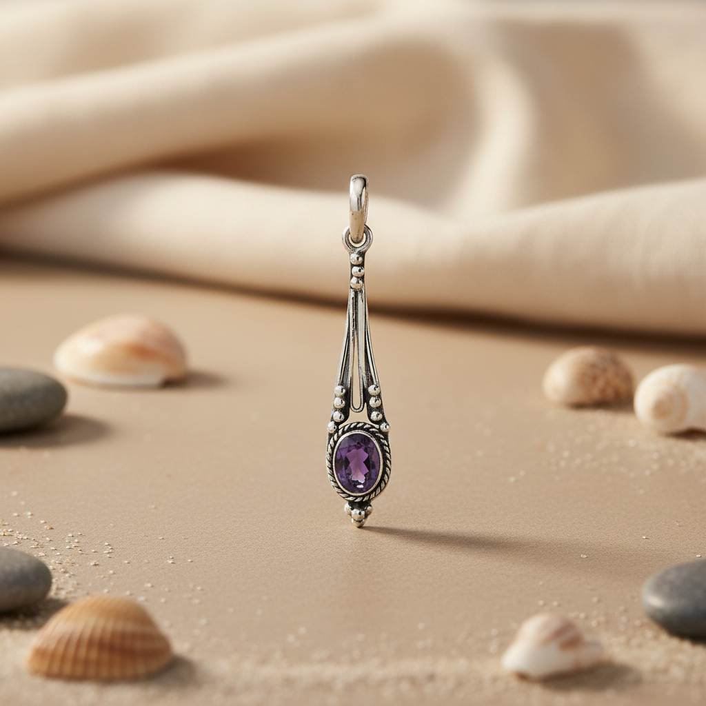 925 Silver Amethyst Teardrop Pendant for Women | Gift Jewelry