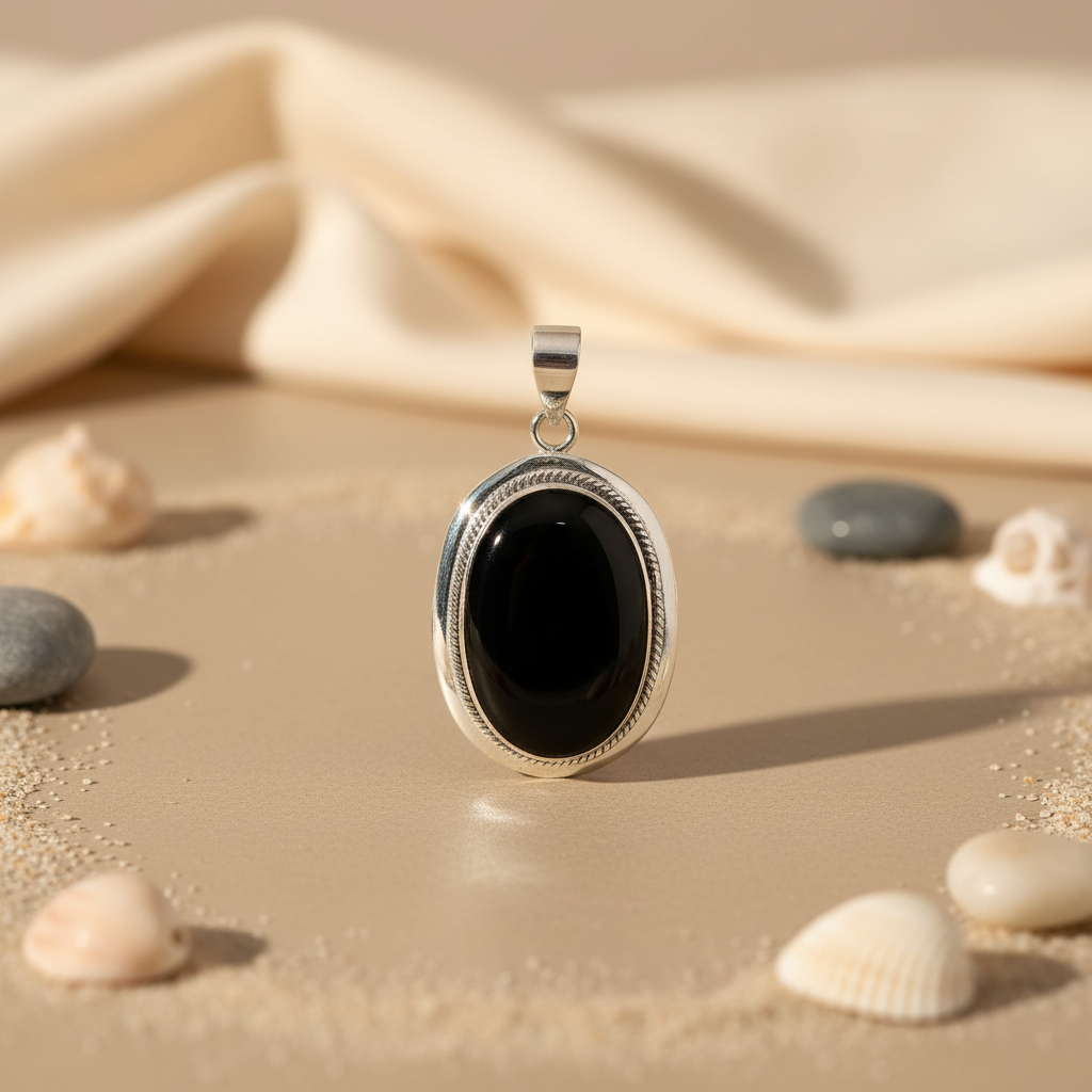 925 silver black onyx oval pendant for women | gemstone jewelry