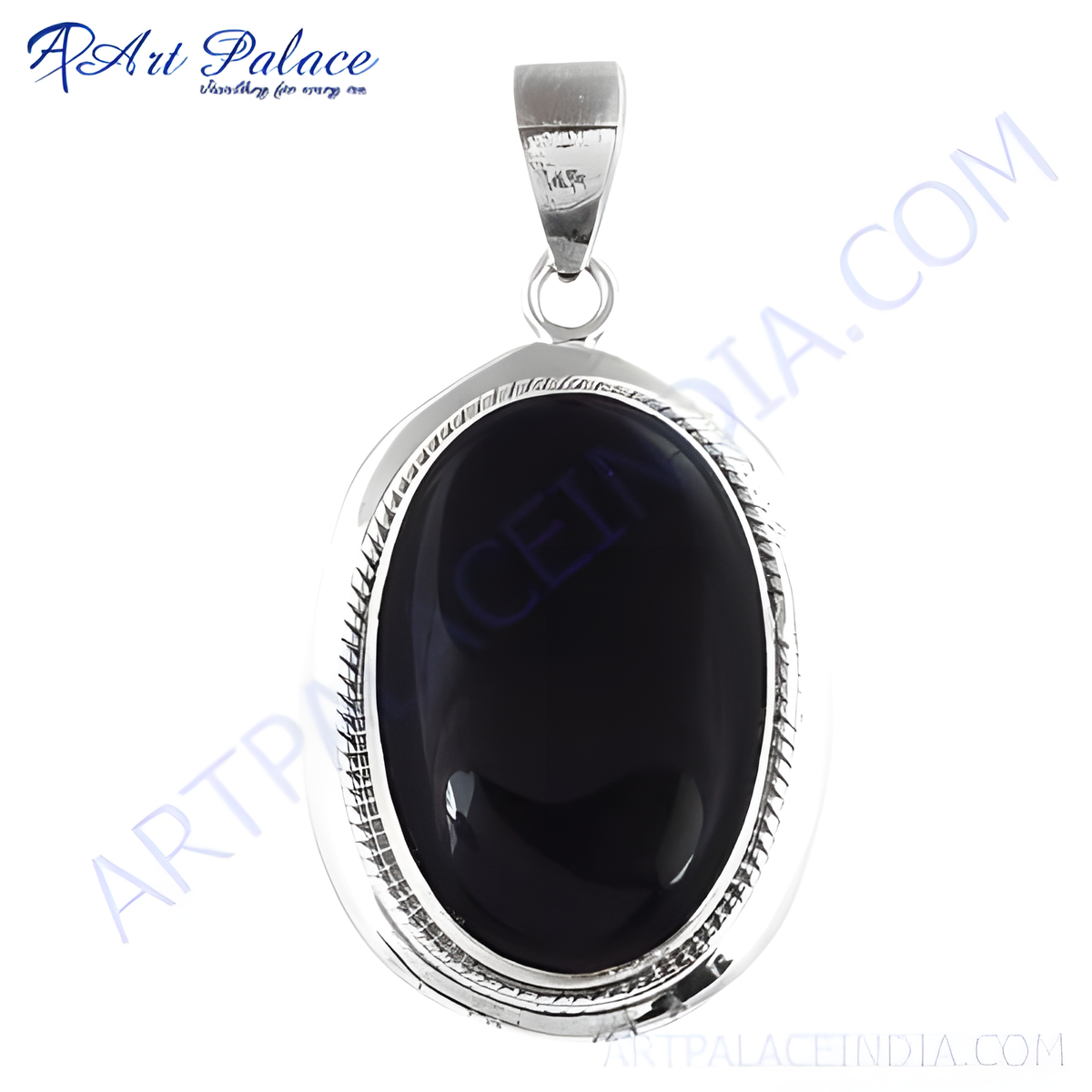 925 sterling silver oval black onyx pendant